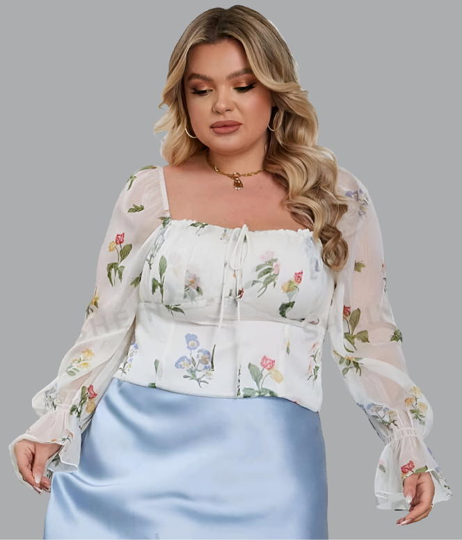 Blusa con Estampado Floral de Cuello Cuadrado HX02