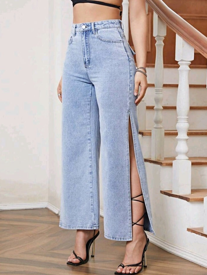 Jeans de Talle Alto de Muslo con Abertura BS06