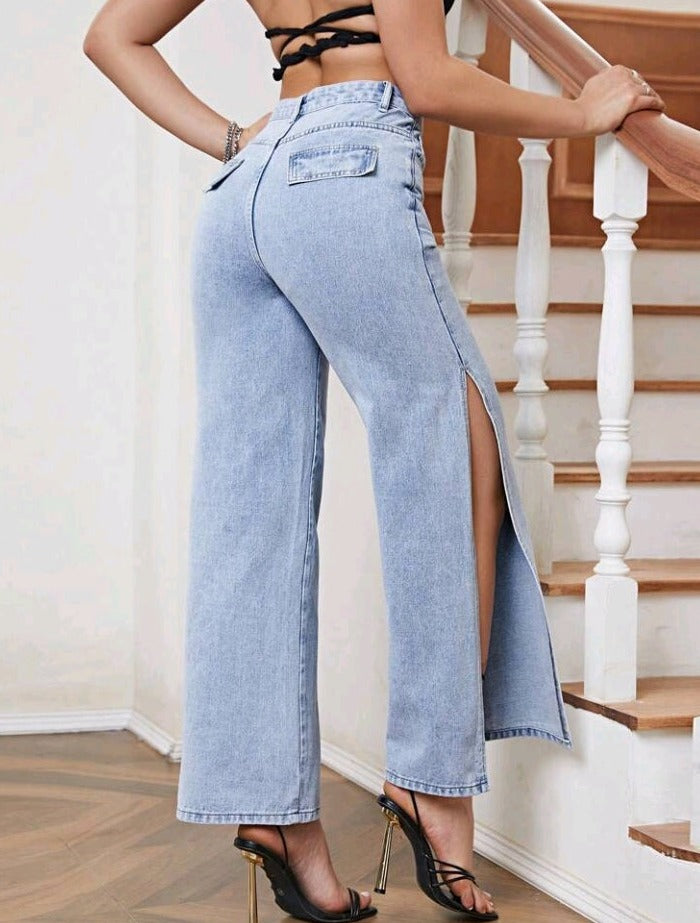 Jeans de Talle Alto de Muslo con Abertura BS06