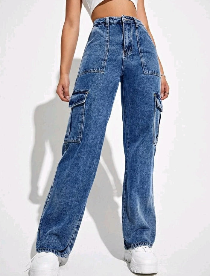 Jeans cargo de talle alto AN05