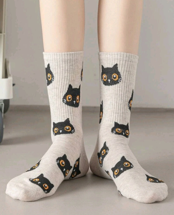 5 Pares Calcetines de Mujer con Estampado de Gato DU07