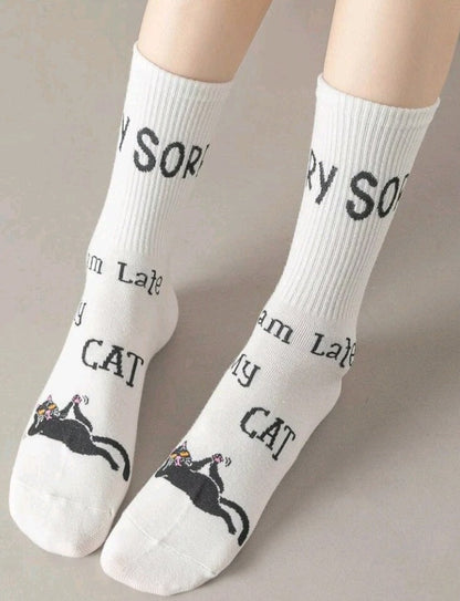 5 Pares Calcetines de Mujer con Estampado de Gato DU07