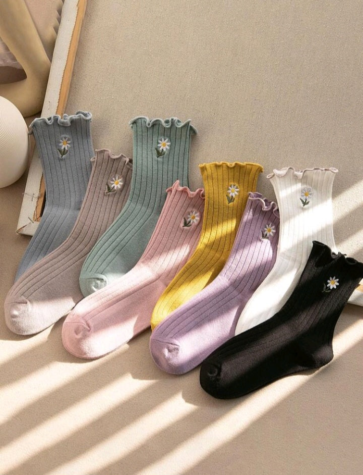Calcetines con Bordado de Flor A25EF09