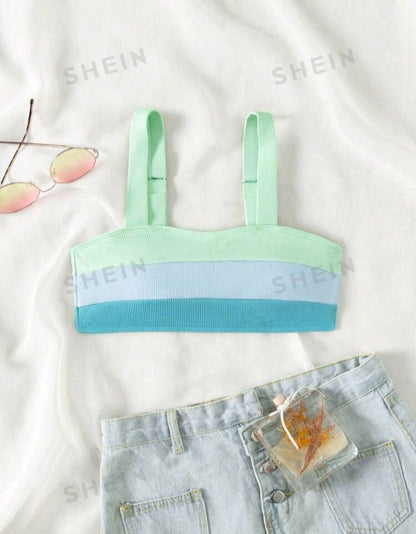 Top de Bikini Halter con Bloques de Color (771)