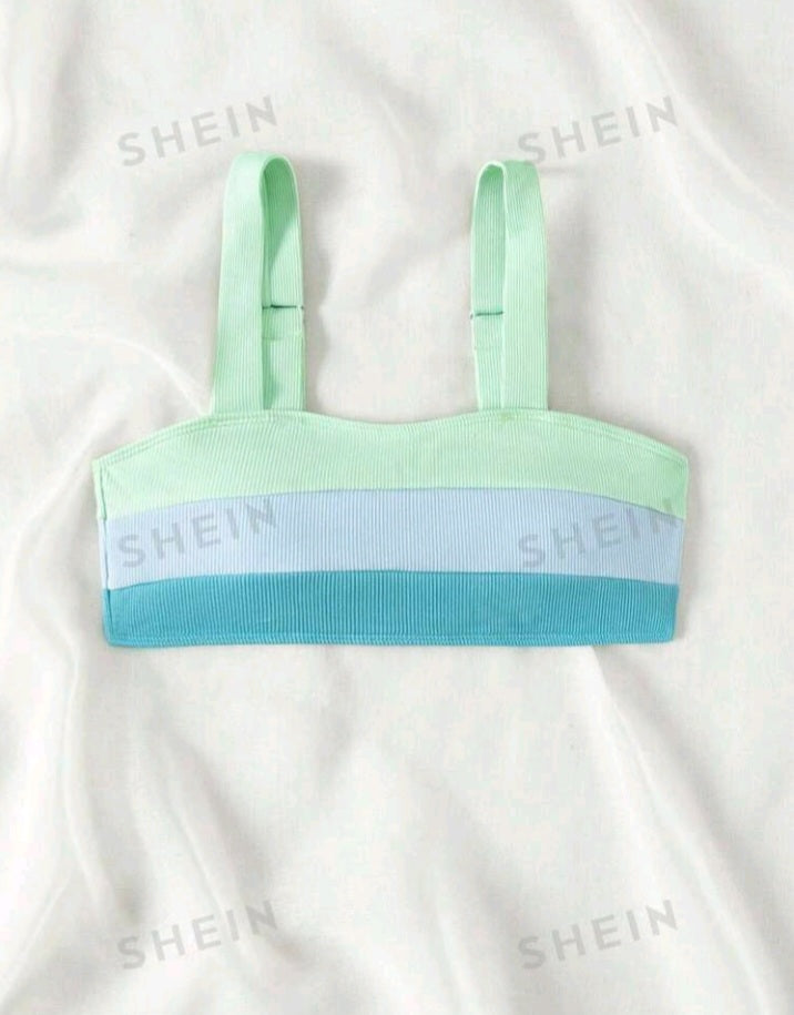 Top de Bikini Halter con Bloques de Color (771)