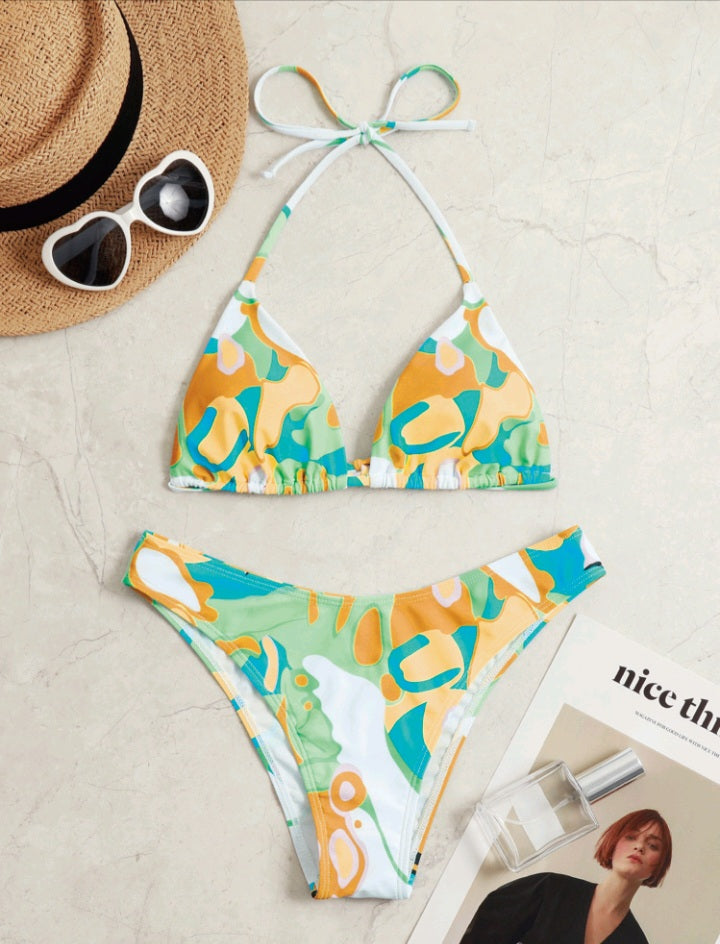 Bikini Triángulo Halter con Estampado (778)