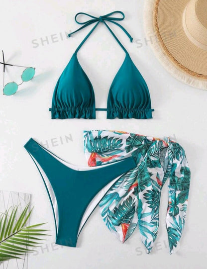 Bikini con Volantes y Estampado Tropical (786)