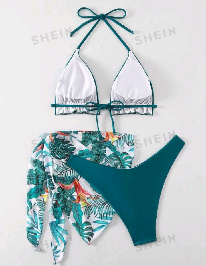 Bikini con Volantes y Estampado Tropical (786)