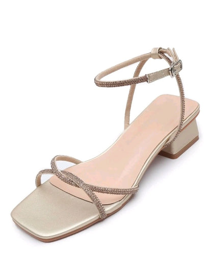 Sandalias de Tacón Grueso con Decoración de Diamantes (906)