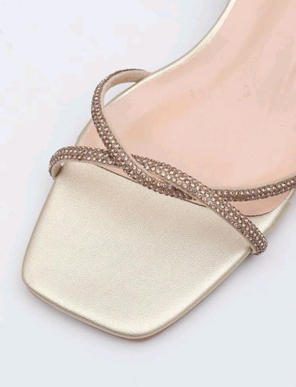 Sandalias de Tacón Grueso con Decoración de Diamantes (906)