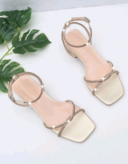 Sandalias de Tacón Grueso con Decoración de Diamantes (906)