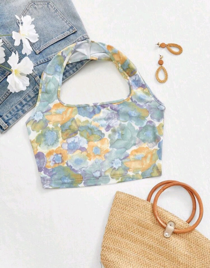 Blusa de Cuello Halter con Estampado Floral (936)