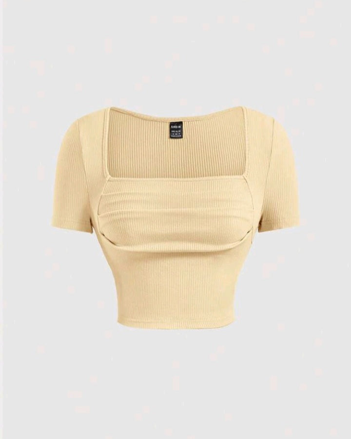 Camiseta Tejido de Canalé con Cuello Cuadrado (578)