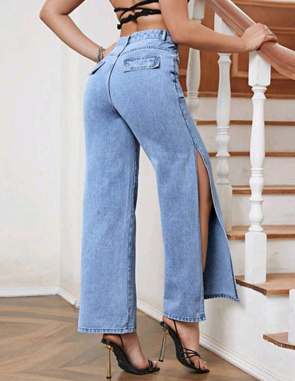 Jeans de Talle Alto de Muslo con Abertura BS06