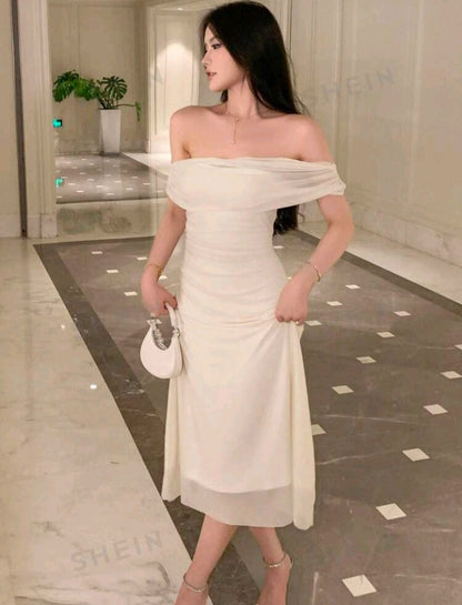 VESTIDO SÓLIDO DE HOMBROS DESCUBIERTOS JL26AD08