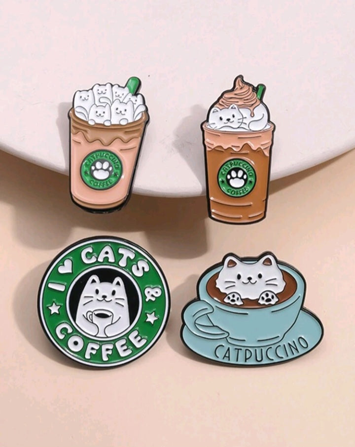 Broche con Diseño de Café y Gatos IM02