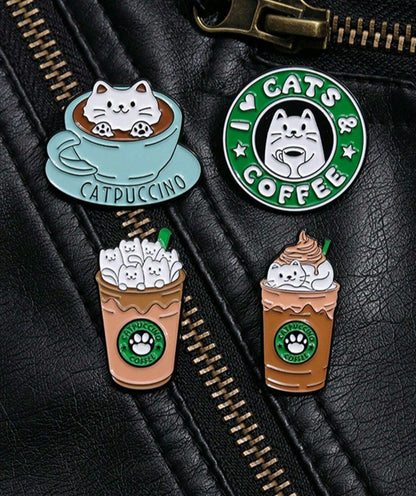 Broche con Diseño de Café y Gatos IM02