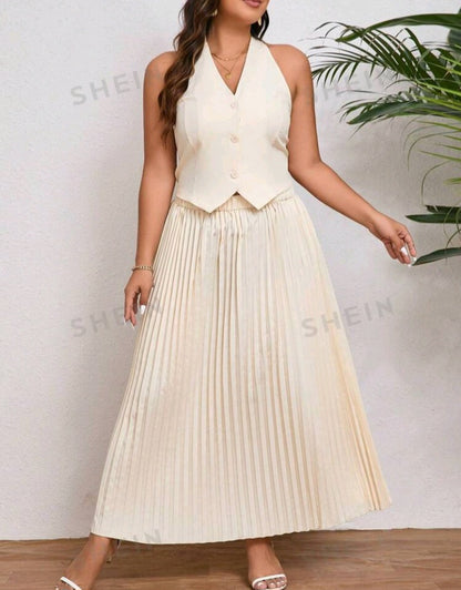 Conjunto de Chaleco y Falda Plisada IR05