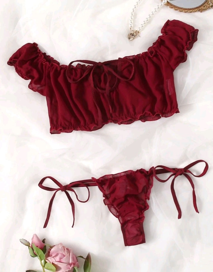 Set de Lencería de Gasa Ribete Fruncido (229)