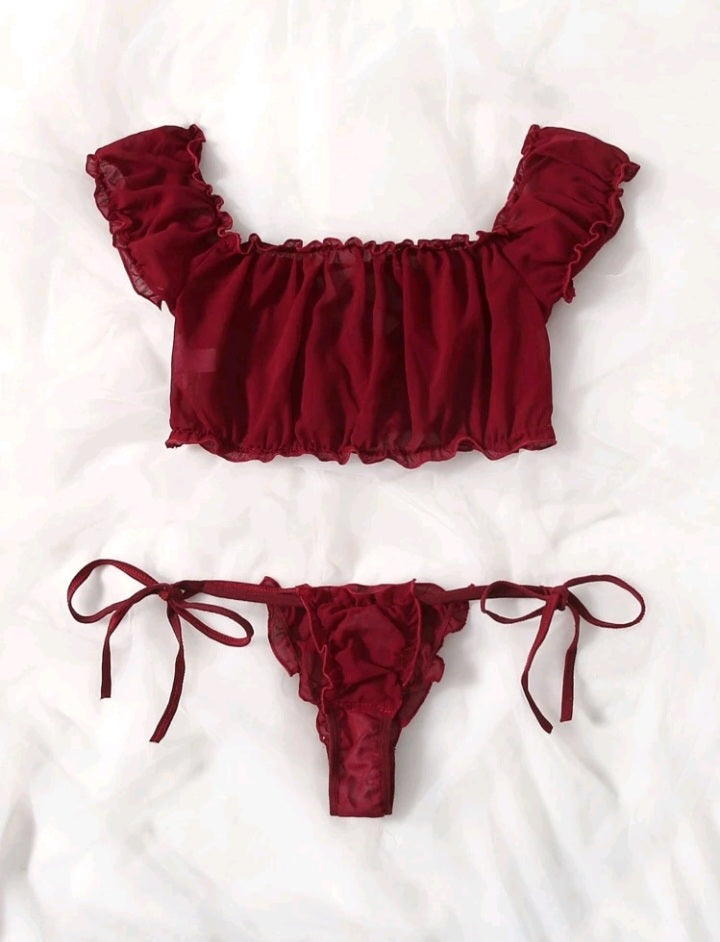 Set de Lencería de Gasa Ribete Fruncido (229)