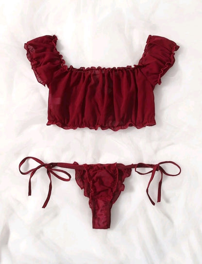 Set de Lencería de Gasa Ribete Fruncido (229)