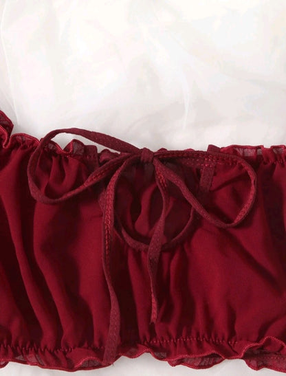 Set de Lencería de Gasa Ribete Fruncido (229)