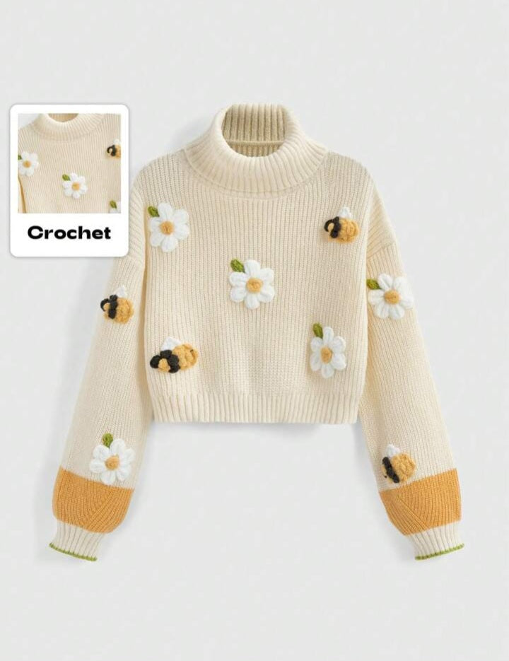 Jersey de Cuello Alto con Bordado 3D M25JY02