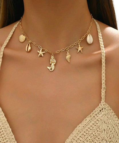 Collar con Colgantes Múltiples de Conchas y Estrellas de Mar KW05