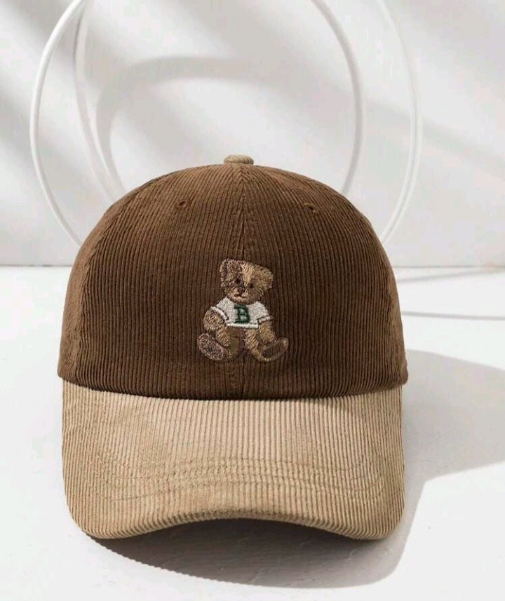 Gorra Color Block de Pana con Bordado de Oso LF05