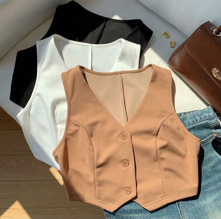 Chaleco de Cuello en V con botones M25LI08