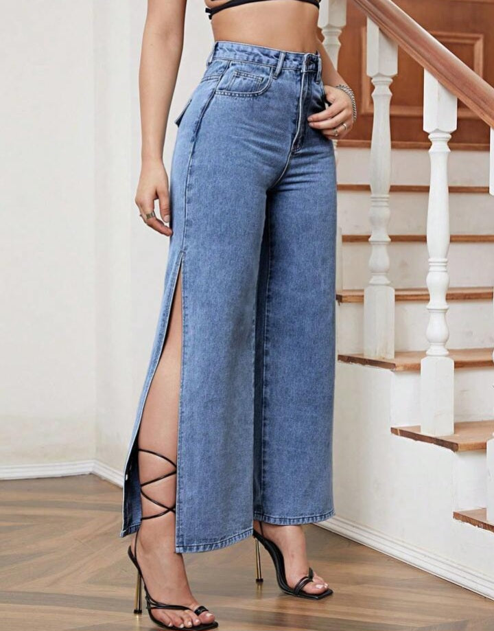 Jeans de Talle Alto de Muslo con Abertura BS06