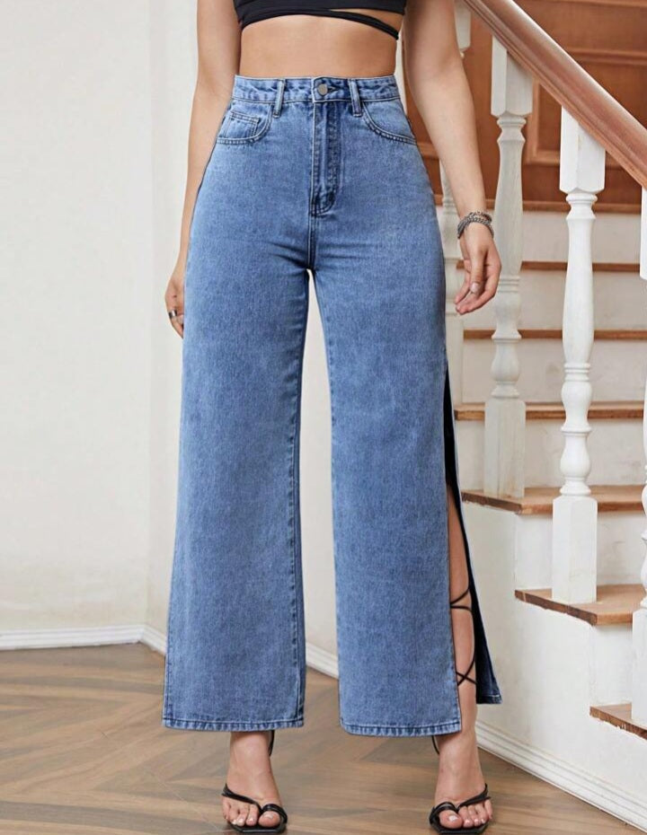 Jeans de Talle Alto de Muslo con Abertura BS06