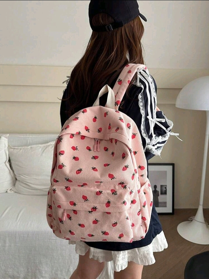 Mochila Casual con Estampado de Fresa E25MQ07