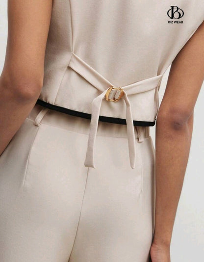 Feminidad en Flor Traje de Pantalón y Top con Doble Botonadura F25NR07