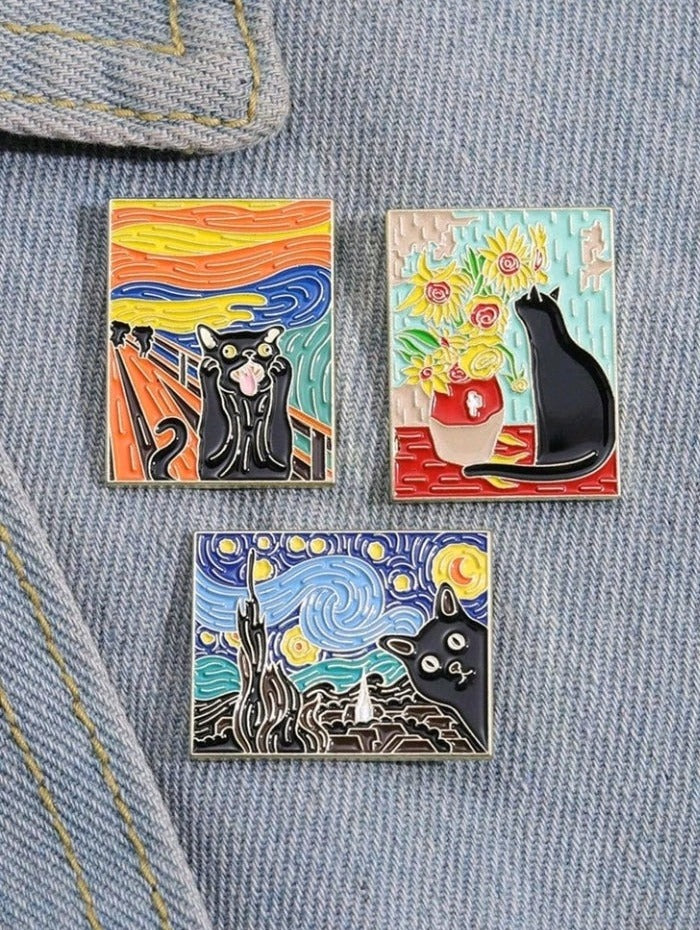 Broche Estampado de Arte con Gatos S25VH06