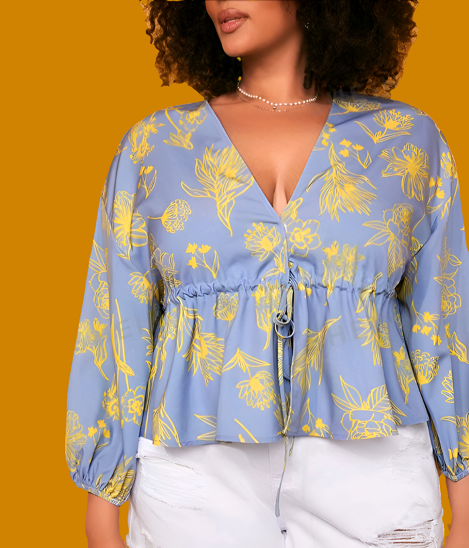 Blusa de Manga Linterna y Cuello V HX09