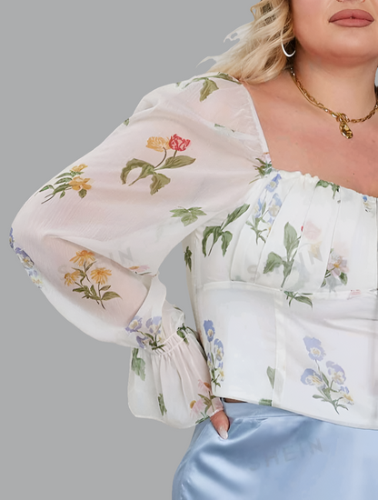 Blusa con Estampado Floral de Cuello Cuadrado HX02