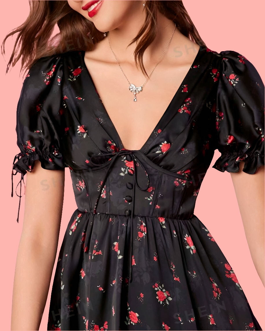 Vestido Elegante con Estampado Floral LU05