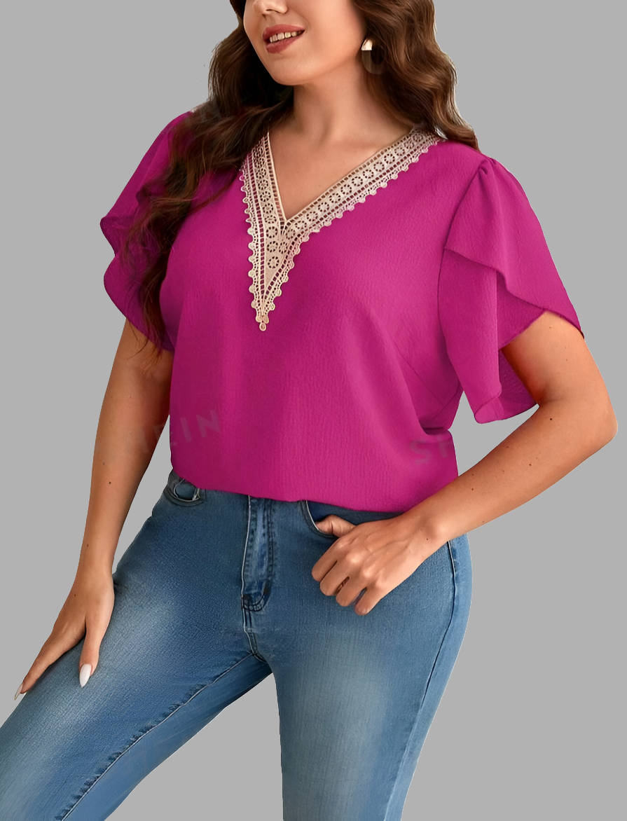Blusa con Encaje de Manga Tulipán (545)