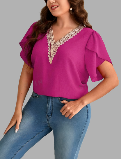Blusa con Encaje de Manga Tulipán (545)
