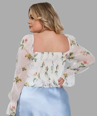 Blusa con Estampado Floral de Cuello Cuadrado HX02
