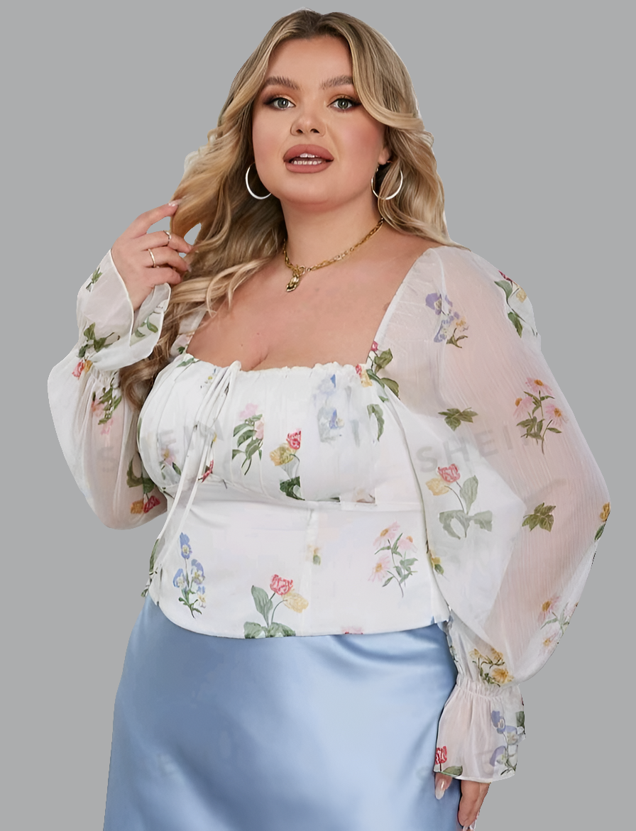 Blusa con Estampado Floral de Cuello Cuadrado HX02