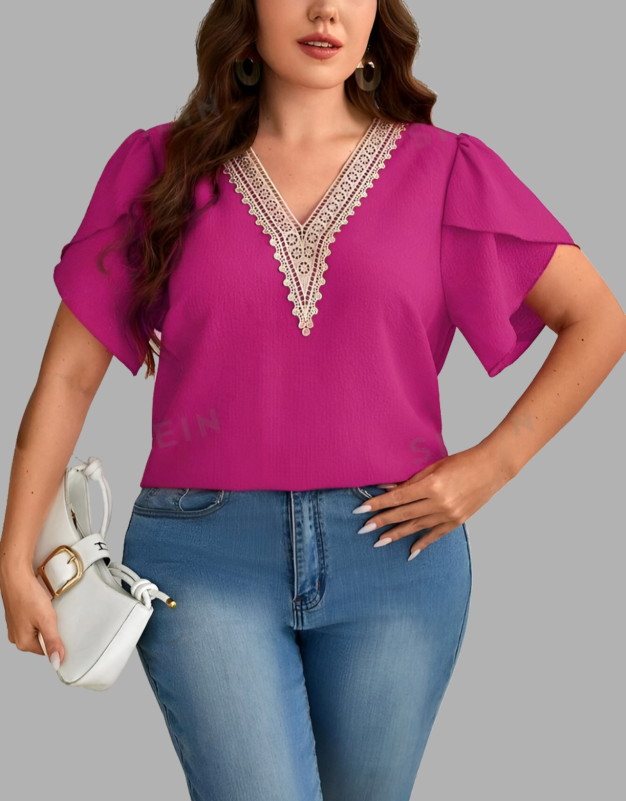 Blusa con Encaje de Manga Tulipán (545)