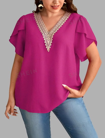 Blusa con Encaje de Manga Tulipán (545)