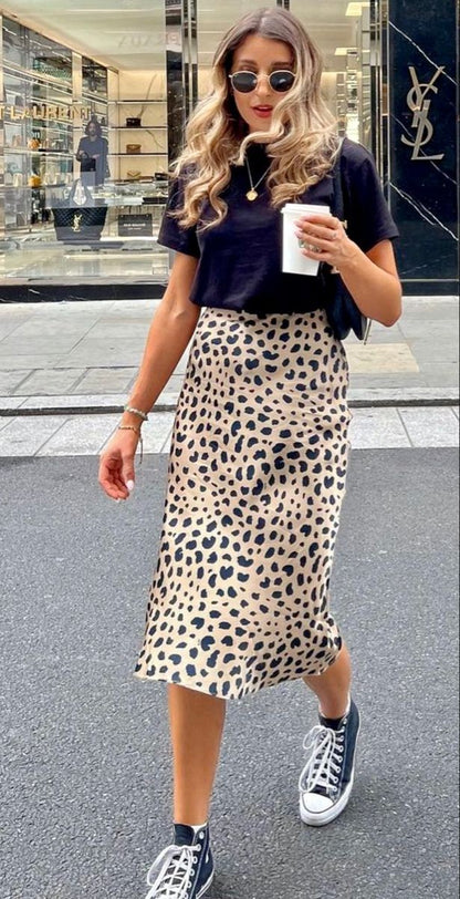 Falda Midi con Estampado de Leopardo KT01