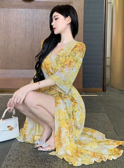 Vestido de Manga Corta y Estampado Floral GR010