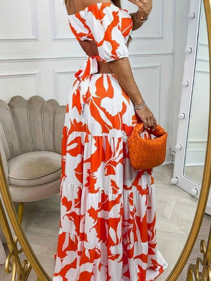 Vestido Estampado de Hombros Descubiertos GP09