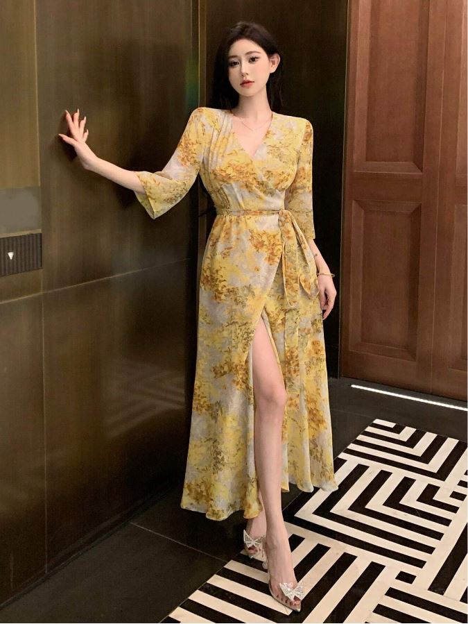 Vestido de Manga Corta y Estampado Floral GR010