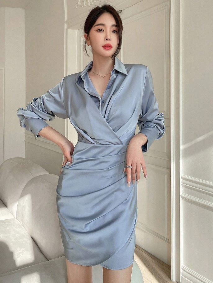 Vestido de camisa plisada HD09