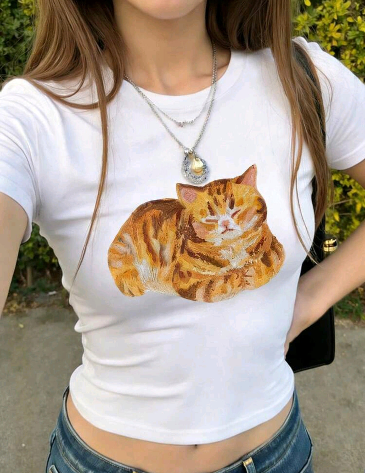 Camiseta con estampado de gato